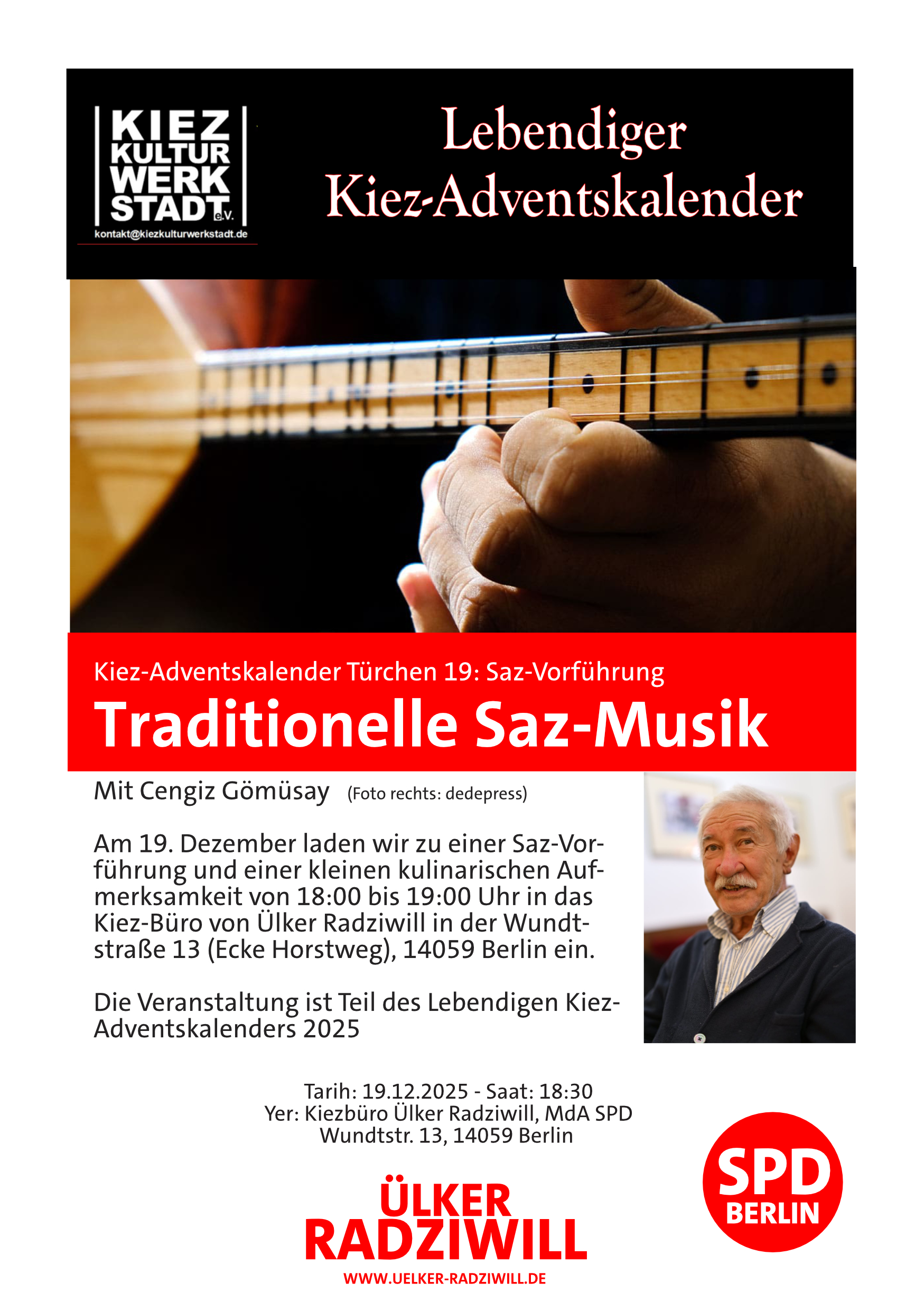 Saz-Vorführung im Kiez-Büro von Ülker Radziwill