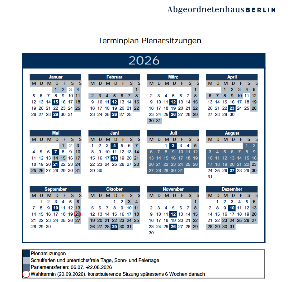 Parlamentsferien 2026